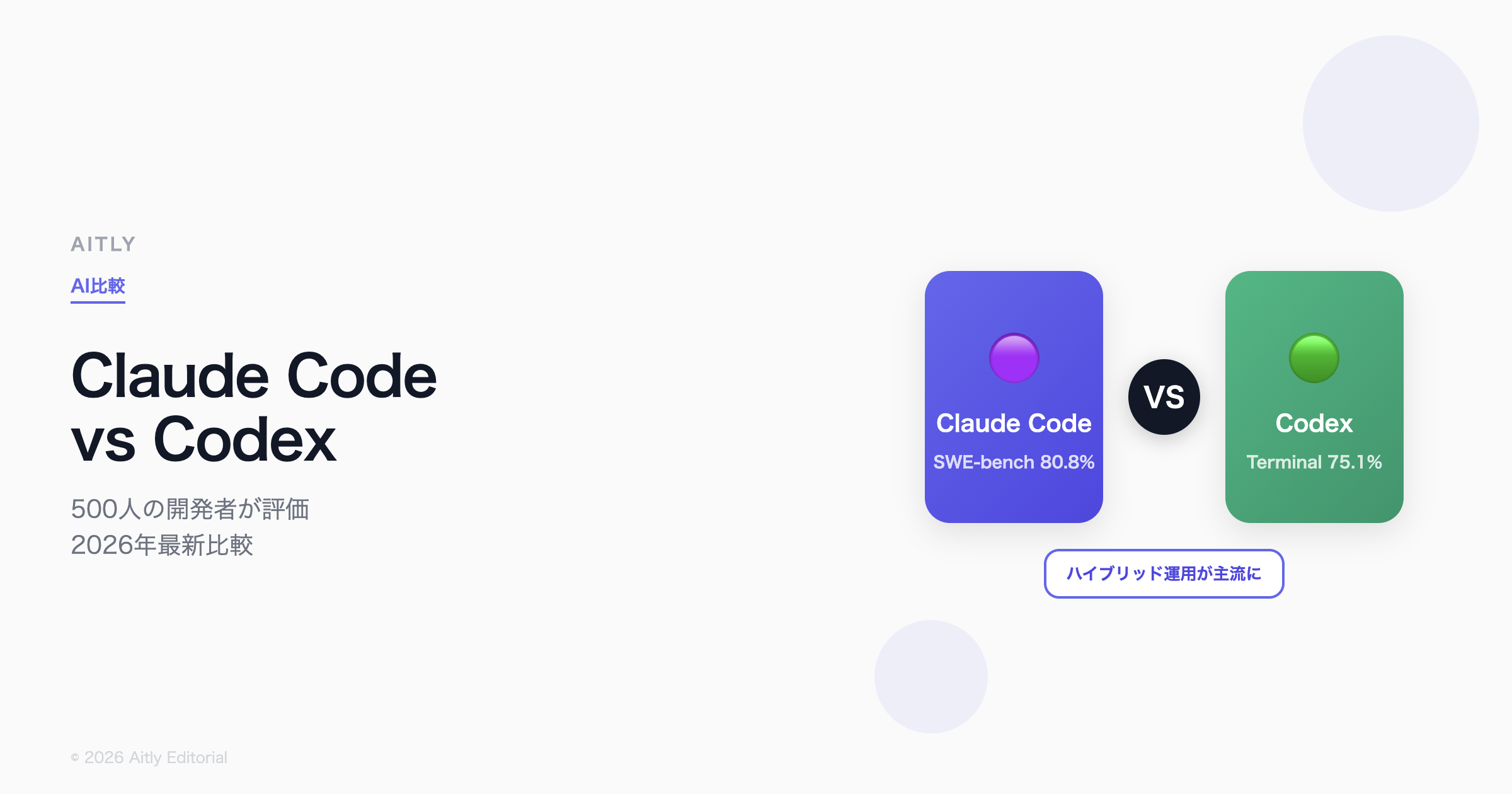 Claude Code vs Codex 2026年比較